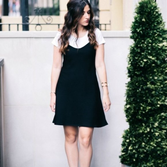 black slip dress white t shirt